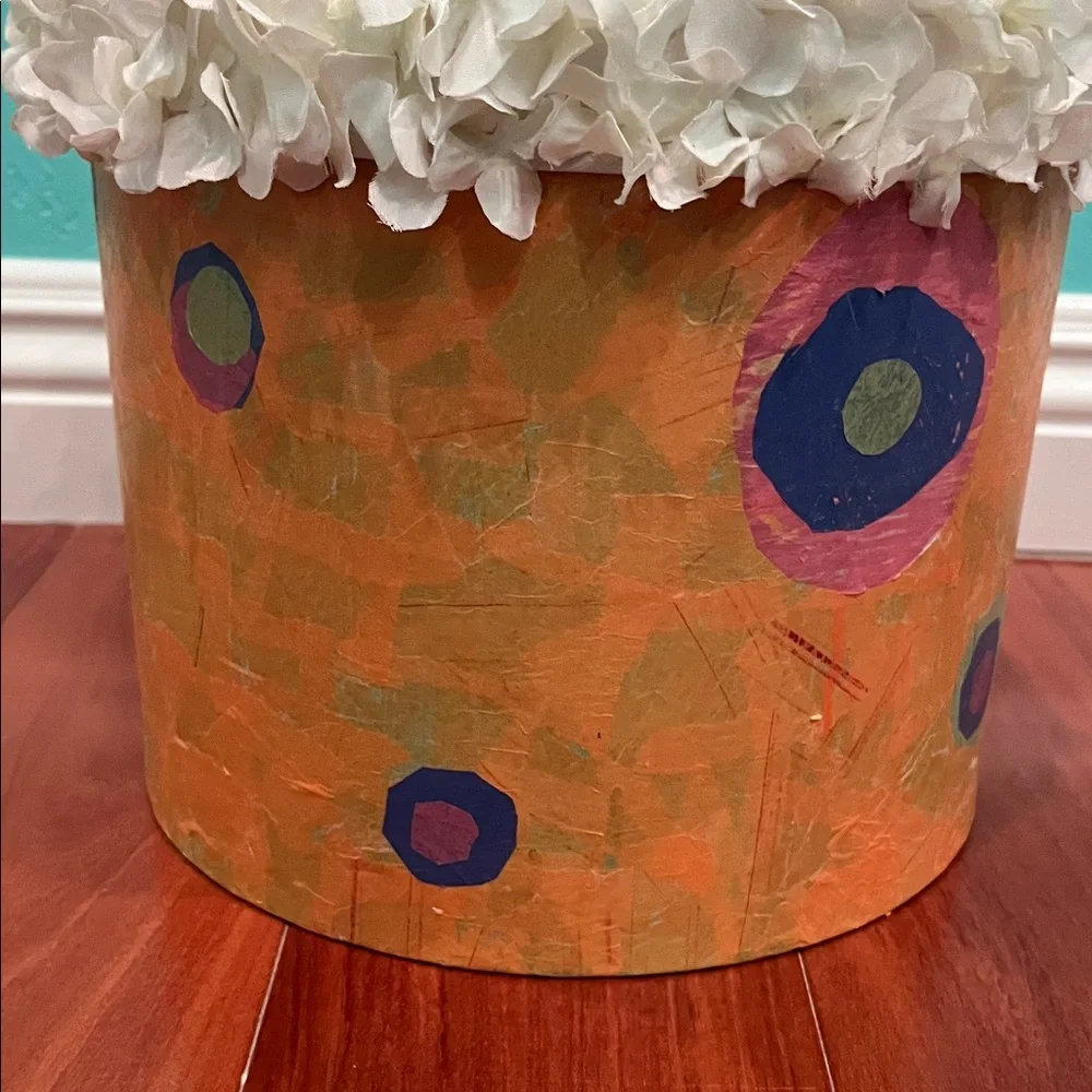 Floral Round Decorative Box with White and Pink Accents
